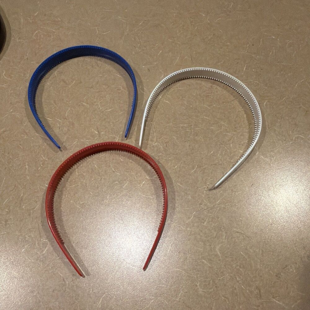 Vintage 1980s 1990s Goody? Fashion Headbands Plastic Set of 3 Red White Blue